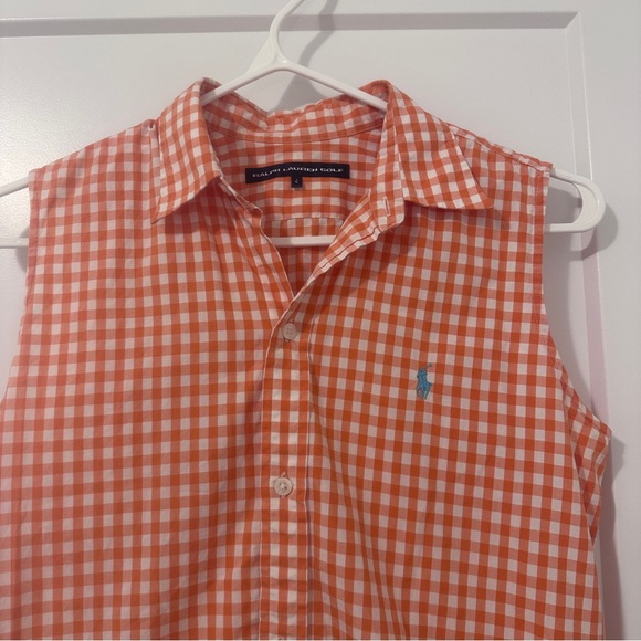 Ralph Lauren Golf Orange Gingham Plaid Sleeveless Blouse Size 4 Women’s - Picture 3 of 7